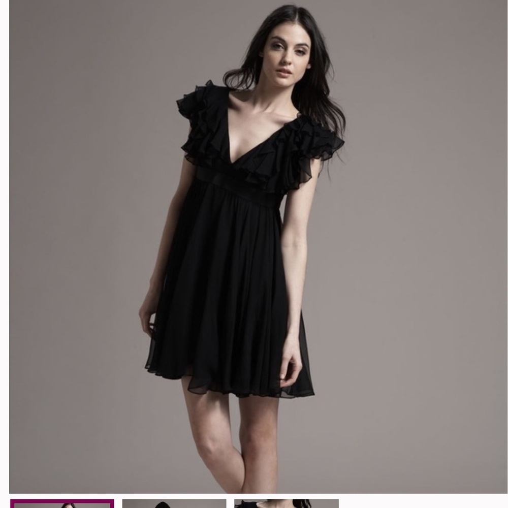 Marchesa Notte Silk Ruffled Double V Mini Babydoll Dress